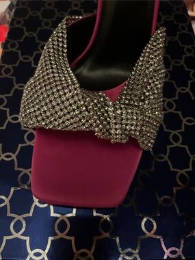 Hot Pink Satin Mule with Crystal Bow